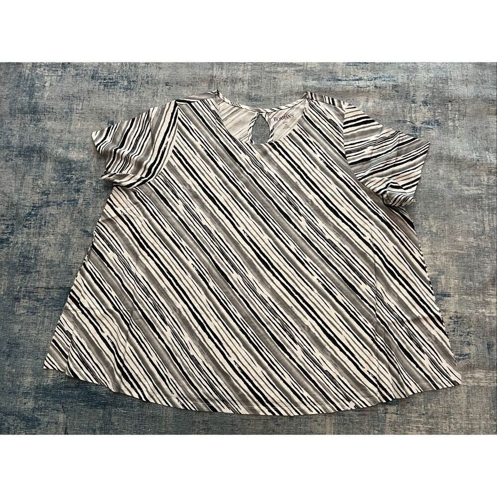 New Roaman's Black White Diagonal Stripe Short Sleeve Keyhole Back Swing Tee 3X